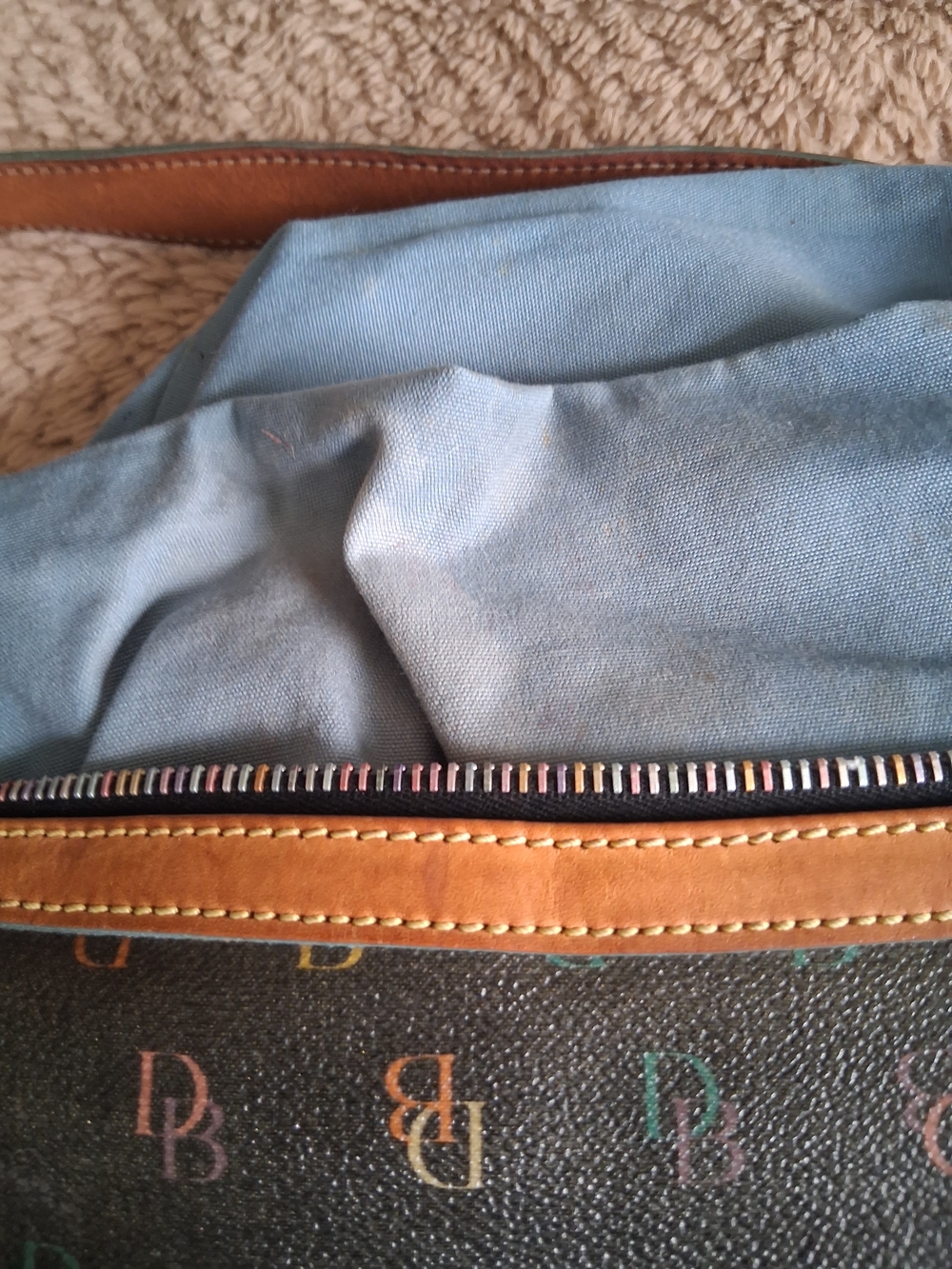 Dooney & Bourke Brown Logo Shoulder Bag with Tan Trim and Chain Detail - Picture 13 of 16